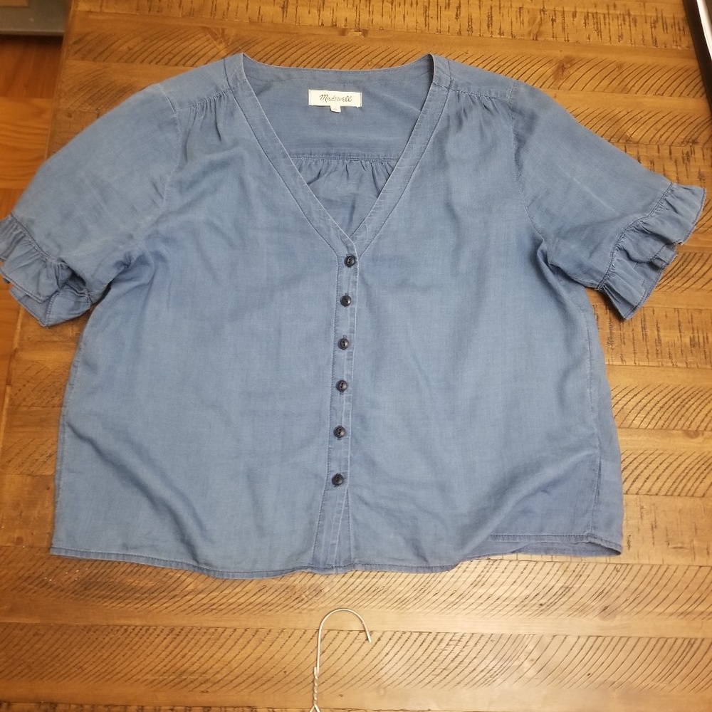Village Ruffle-Sleeve Shirt in Indigo